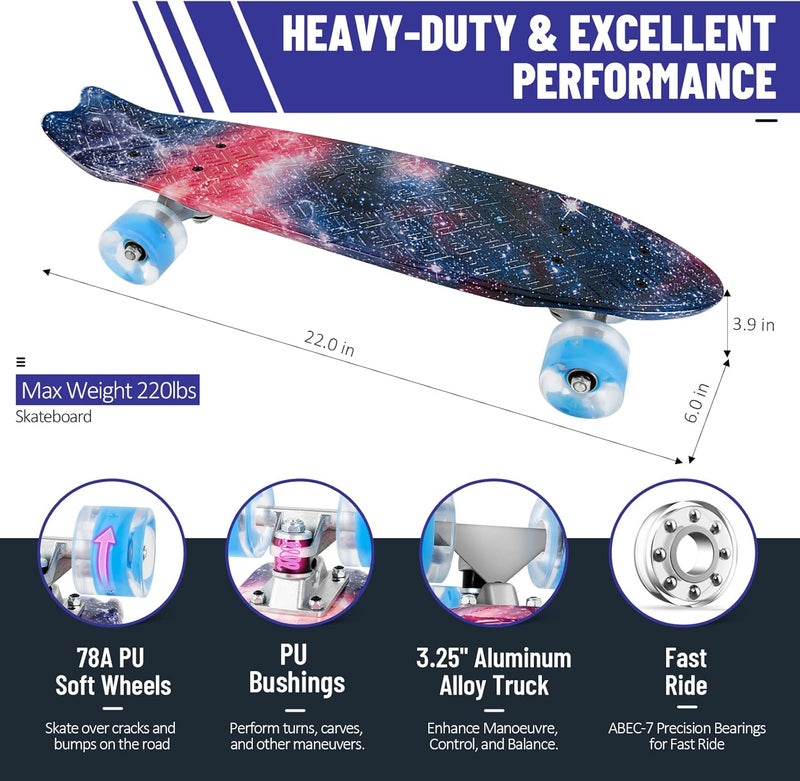 BELEEV 22 inch Skateboards for Kids, Cruiser Skateboard for Beginners Girls Boys Teens Adults, Mini Skateboards Classic Complete Skate Board with Skate T-Tool, Max Load 220 LBS - Image 3